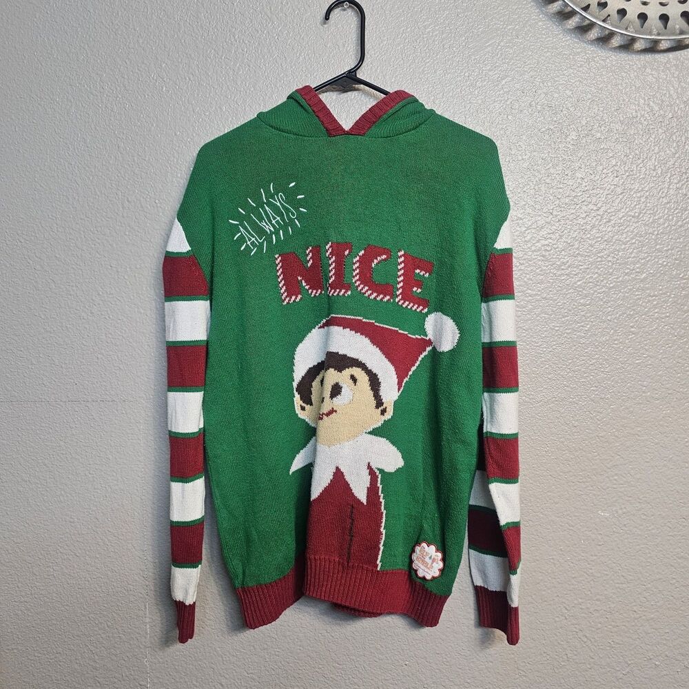 Ugly Christmas Sweater Size XL Unisex Adults Whimsical Elf Striped Sleeves S856